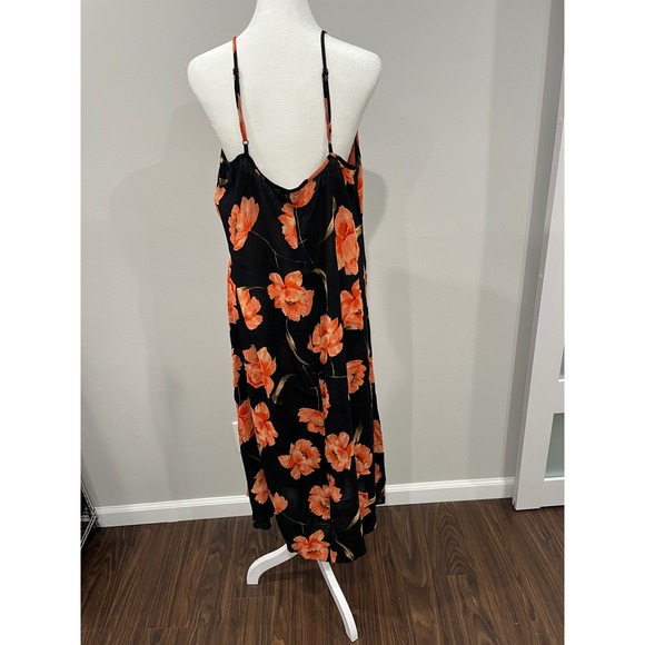 Patrons of Peace Black Orange Floral Maxi Dress Halter Neck Spaghetti Strap - Picture 3 of 9